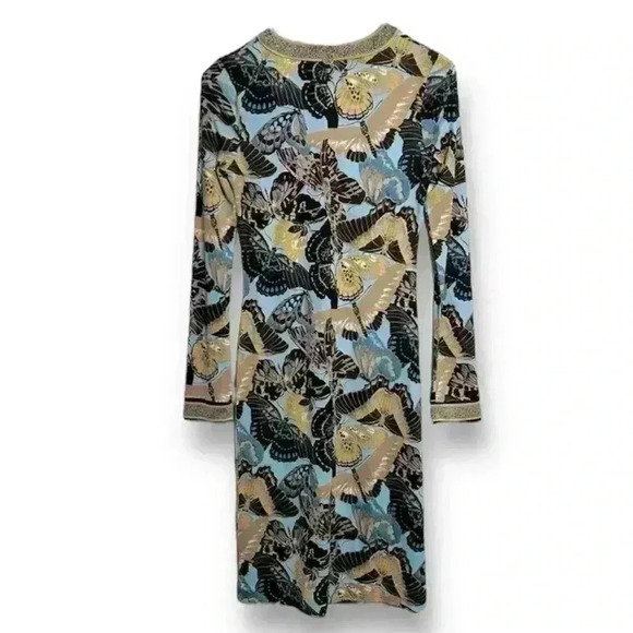 100% Silk TORY BURCH Butterfly Kareema Long Sleeve Shift Knee Length Dress XS - Picture 4 of 12